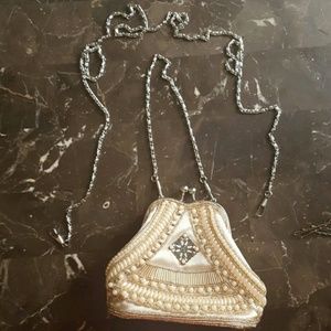 Beautiful Cream Beaded Bag with short & long chain